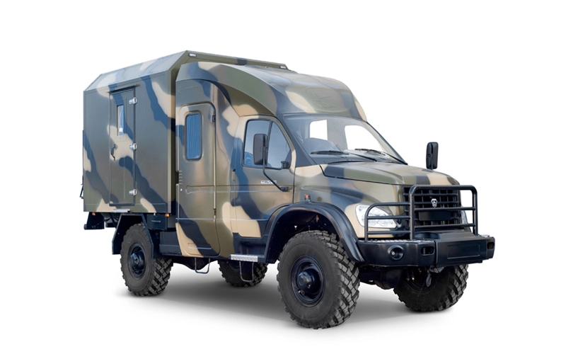 Vehicle for hunting and fishing on the GAZ 33081 chassis with a double Taiga cabin